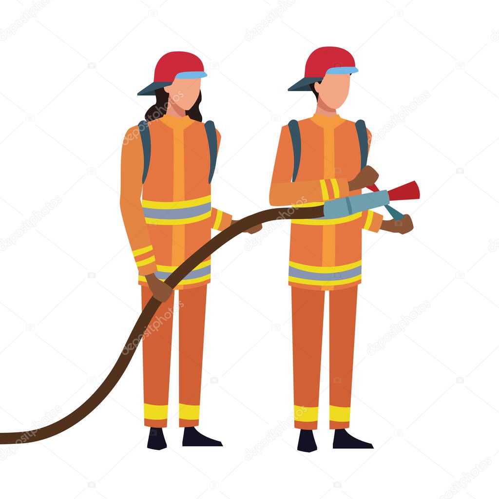 firefighters with equipment suit and hose vector illustration graphic design