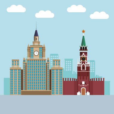 lomonosov Üniversitesi cityscape vektör çizim grafik tasarım ile işçinin kule simgesi