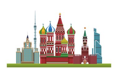 Dünya Anıtlar simgeler beyaz arka plan eiffel pisa büyük ben brandenburg kapısı compostela katedral vektör çizim grafik tasarım