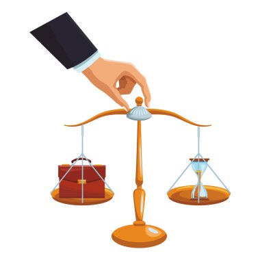 ölçekli iş ve zaman denge evrak çantası ve beyaz arka plan vektör çizim grafik tasarım renkli kum saati