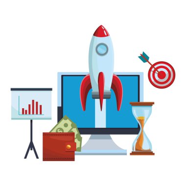 roket veri grafiği cüzdan çıkmam kum saati beyaz arka plan vektör çizim grafik tasarım renkli bilgisayarla