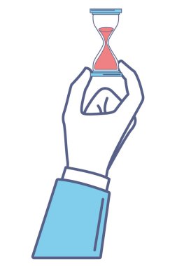 Kol beyaz arka plan vektör çizim grafik tasarım renkli holding ile kum saati