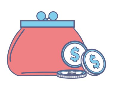 Beyaz arka plan vektör çizim grafik tasarım renkli sikke simgesiyle paralar cüzdanınıza