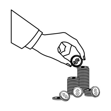 Beyaz arka plan vektör çizim grafik tasarım çizim paralar ile el