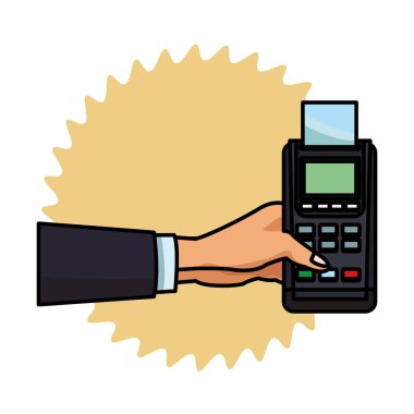 dataphone elektronik ödemeyi içeren el renkli yuvarlak simge vektör çizim grafik tasarım