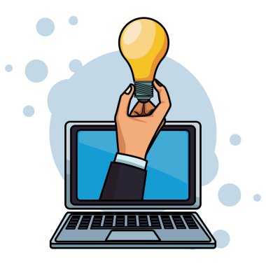 Dizüstü finansal simgesi kol ampul renkli vektör çizim grafik tasarım ile