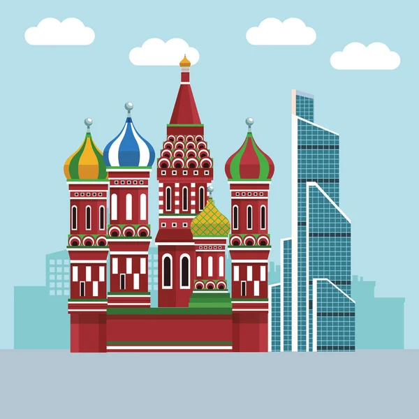 Basilikum Kathedrale Und Naberezhnaya Turm Mit Stadtbild Vektor Illustration Grafik — Stockvektor