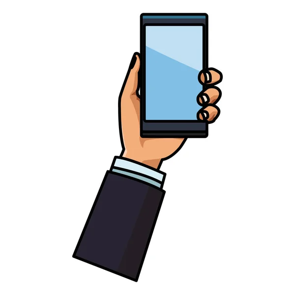 Téléphone Portable Main Tenant Contour Épais Coloré Fond Blanc Illustration — Image vectorielle