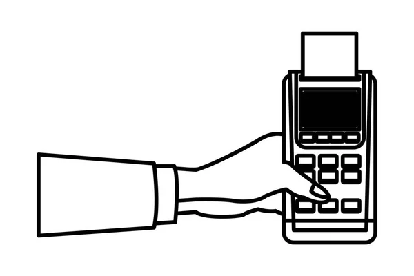 Dataphone Pagamento Eletrônico Mão Segurando Desenho Fundo Branco Vetor Ilustração — Vetor de Stock