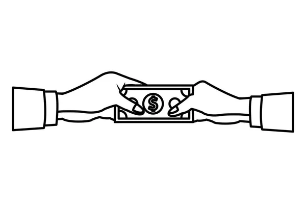 白い背景ベクトル イラスト グラフィック デザインで描く紙幣と手します — ストックベクタ