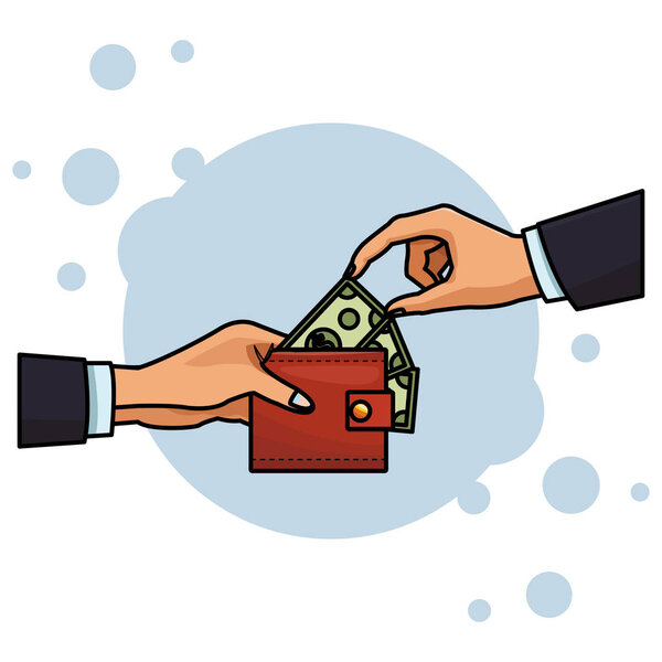 бумажник с деньгами рука вынимая красочные векторные иллюстрации графический дизайн
