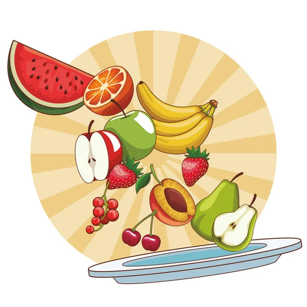 Ízletes és friss gyümölcsök — Stock Vector
