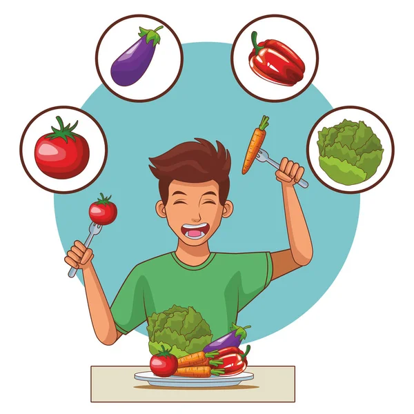 Balanced diet young man — Stock Vector