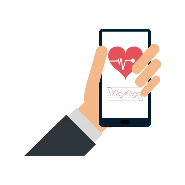 Tangan dengan aplikasi smartphone medis - Stok Vektor