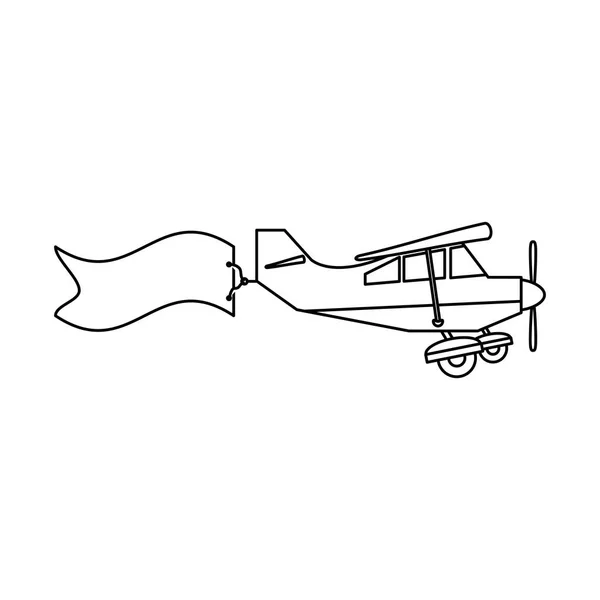 Small airplane with banner black and white — Stock Vector