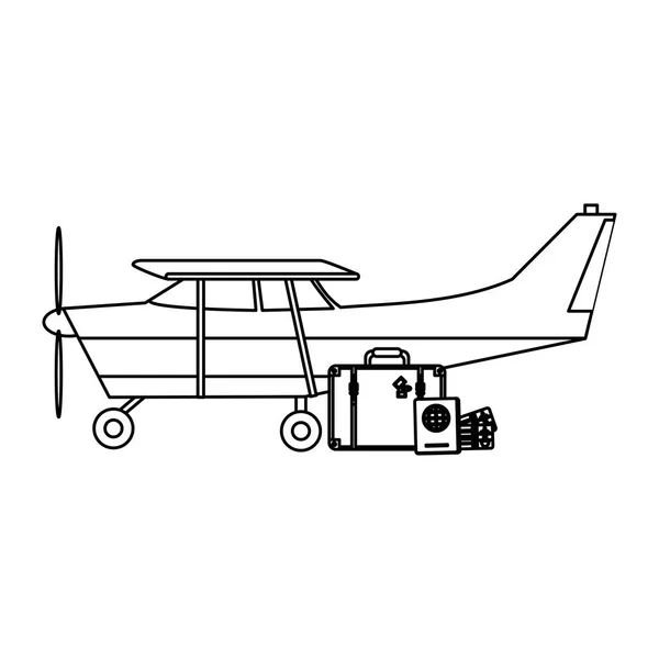 Petit avion avec bagages noir et blanc — Image vectorielle