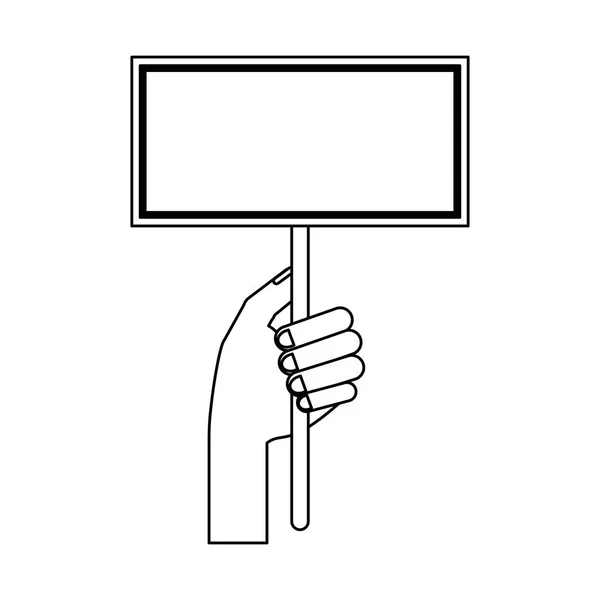 Hand met lege billboard black and white — Stockvector