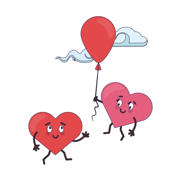 Corações bonitos no amor desenhos animados — Vetor de Stock