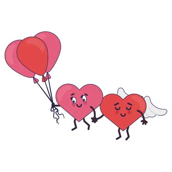 Söta hjärtan i kärlek karikatyrerna — Stock vektor