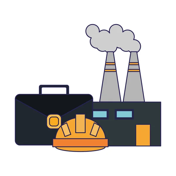 Factory briefcase and worker helmet — Stockvector