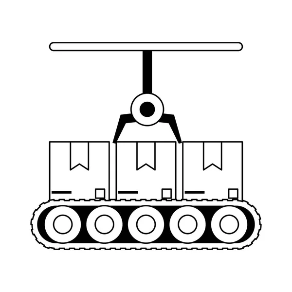 Arm with boxes on conveyor — Διανυσματικό Αρχείο