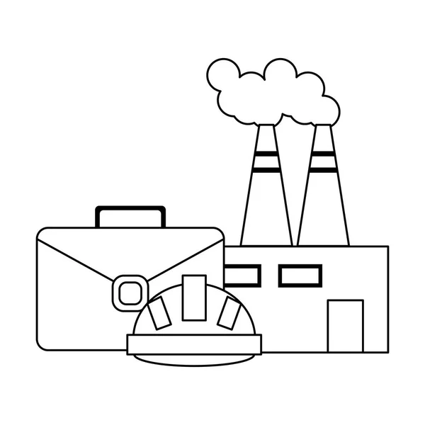 Maletín de fábrica y casco de trabajador — Vector de stock