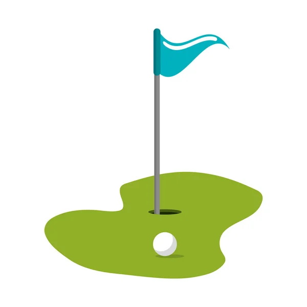 Bandera de golf y hoyo con pelota — Vector de stock