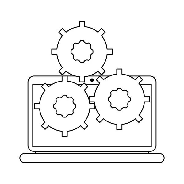 Laptop Gears Screen Vector Illustration Graphic Design — Stock Vector
