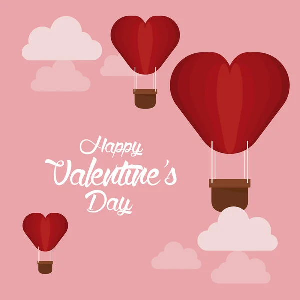 Láska Valentines Den Vintage Písmem Srdce Horkovzdušný Balón Kreslený Vektorové — Stockový vektor
