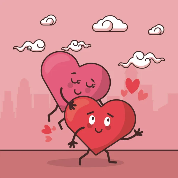 Καρδιές αγάπη ζευγάρι γελοιογραφία — Διανυσματικό Αρχείο