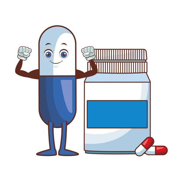 Pilules botlle dessin animé — Image vectorielle