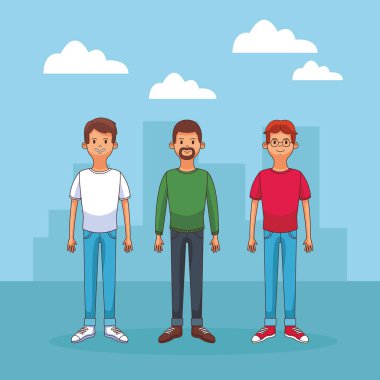 Genç erkekler vücut çizgi film