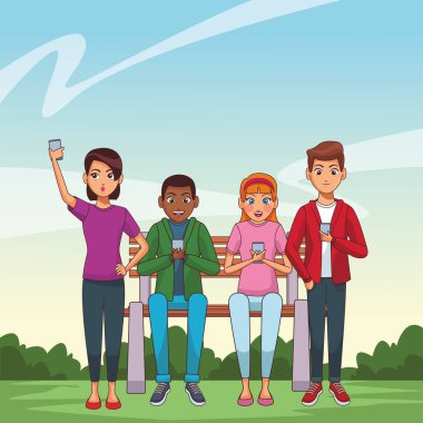 Grup arkadaşları karikatür