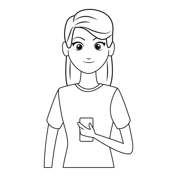 Jeune femme bavarder dessin animé — Image vectorielle