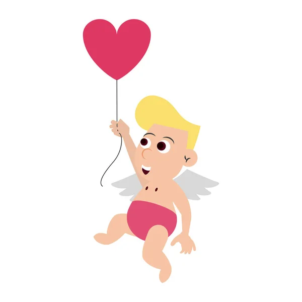 Cupido com balão cardíaco — Vetor de Stock