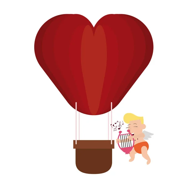 Ballon à air chaud en forme de coeur — Image vectorielle