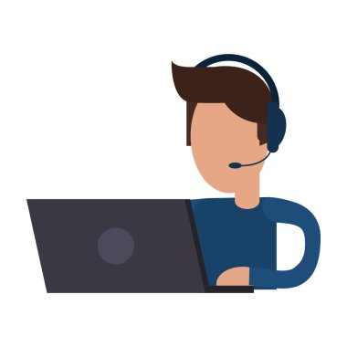 adam kulaklık ve dizüstü