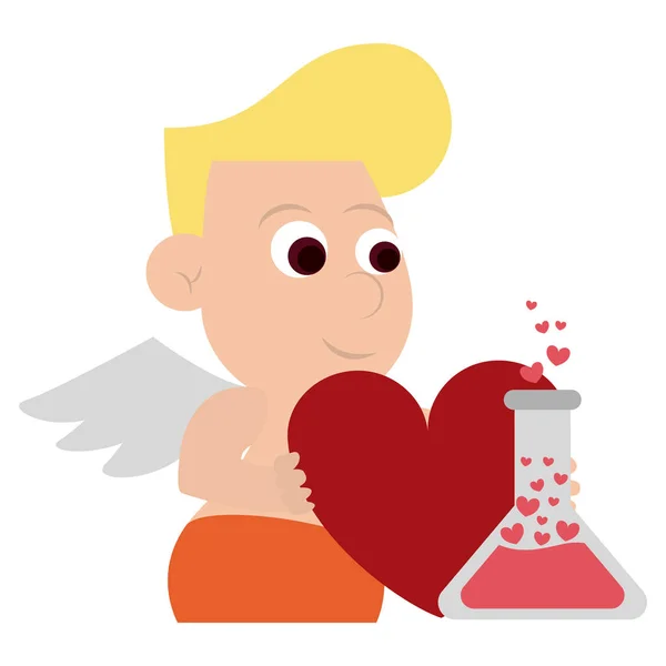 Cupido con corazón y frasco — Vector de stock