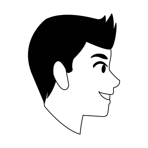 Kreslený obličej mladý muž v černé a bílé — Stockový vektor