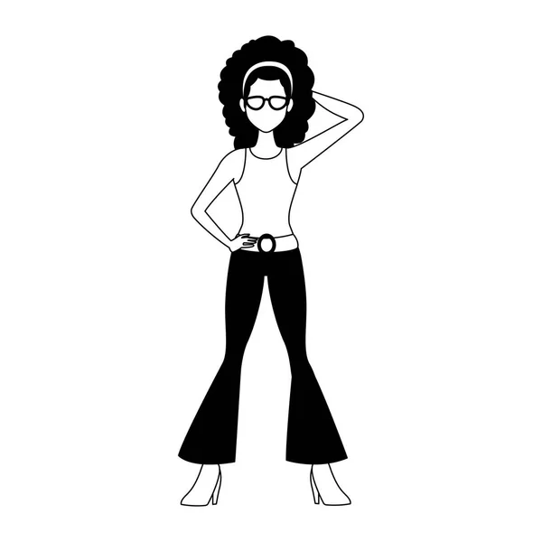 Disco mulher desenhos animados em preto e branco — Vetor de Stock