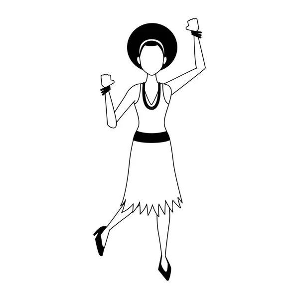Dibujos animados de mujer Disco en blanco y negro — Vector de stock