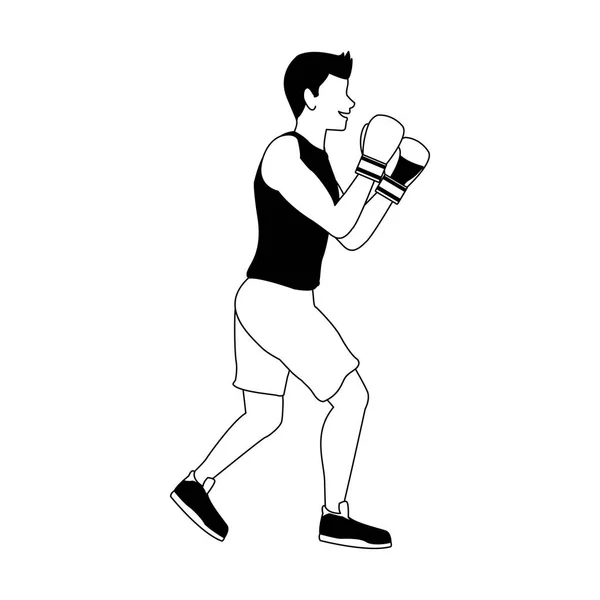 Fitness Man Practicing Boxing Vector Illustration Graphic Design — Stock Vector