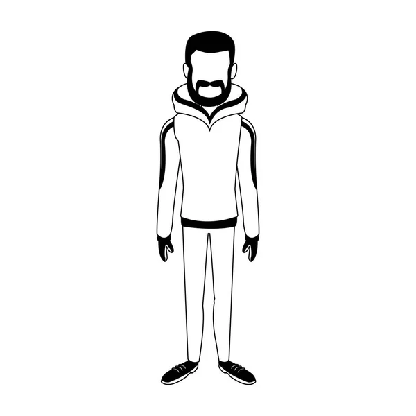 Junger Mann in schwarzer und weißer Winterkleidung — Stockvektor