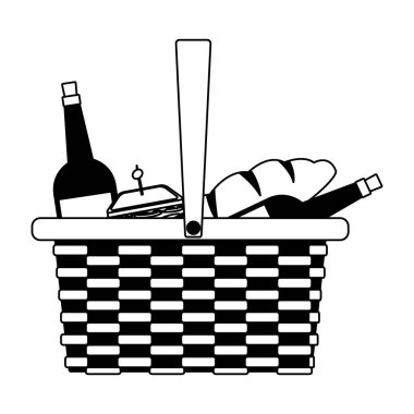 Siyah-beyaz izole piknik sepeti