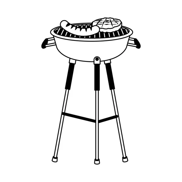 Délicieuse viande sur gril en noir et blanc — Image vectorielle