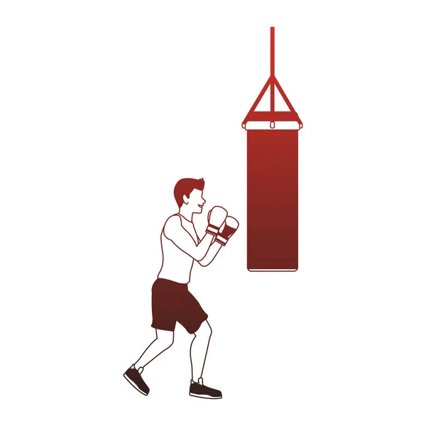 Hombre de fitness practicando boxeo líneas rojas — Archivo Imágenes Vectoriales