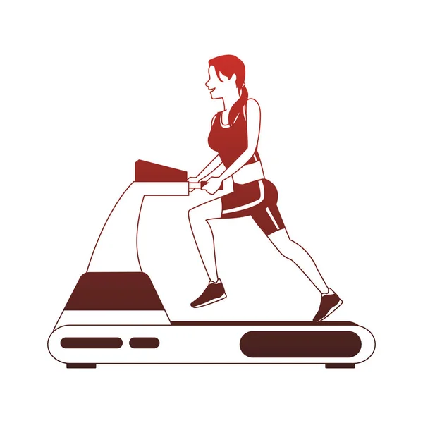 Fitness woman running on machine red lines — 图库矢量图片