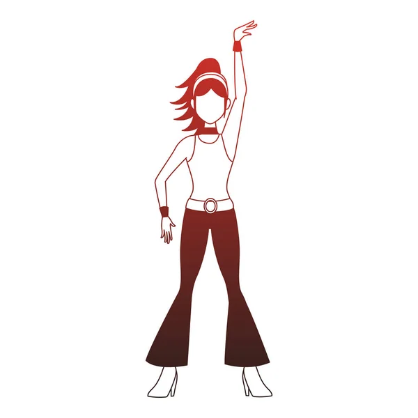 Disco mujer dibujos animados líneas rojas — Vector de stock