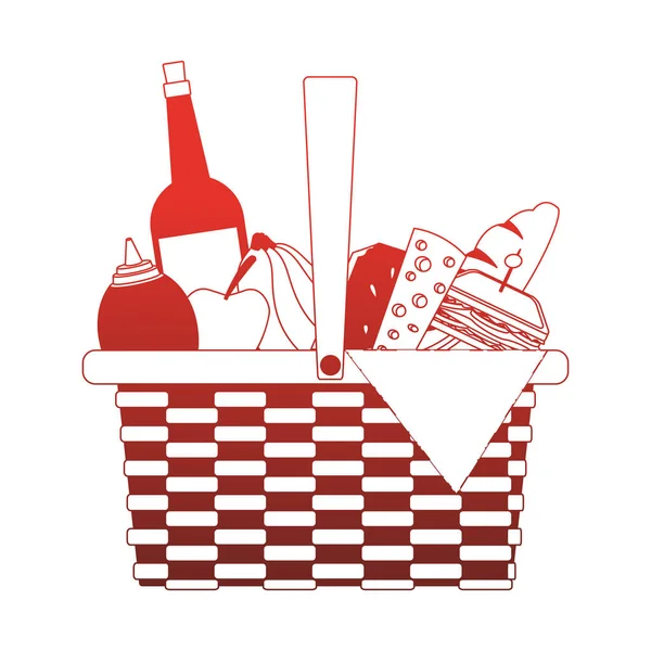 Cesto da picnic completo linee rosse — Vettoriale Stock