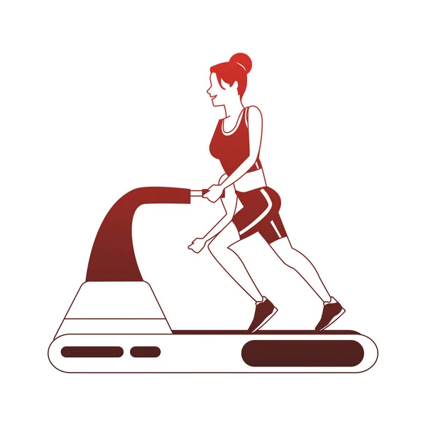 Fitness woman running on machine red lines — 图库矢量图片